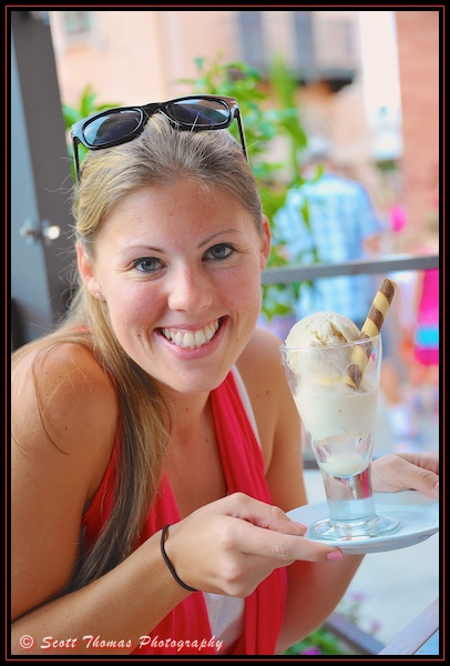 Ice cream dessert at Tutto Italia restaurant in Epcot's Italy pavilion, Walt Disney World, Orlando, Florida