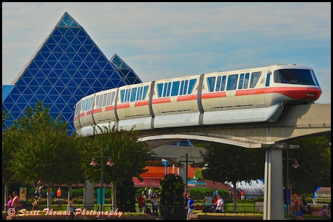 Monorail Pink in Epcot's Future World, Walt Disney World, Orlando, Florida.