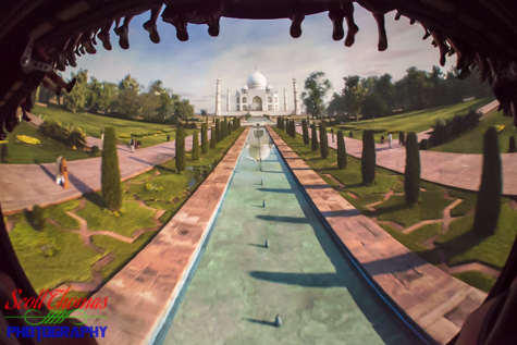 Flying towards the Taj Mahal in Soarin' inside The Land pavillion at Epcot, Walt Disney World, Orlando, Florida