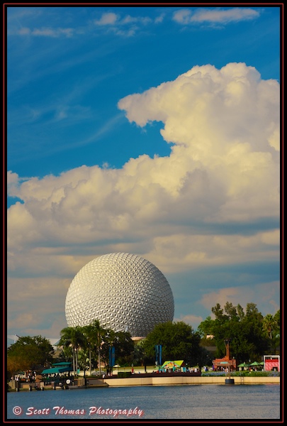 Spaceship Earth as seen from Epcot's World Showcase, Walt Disney World, Orlando, Florida