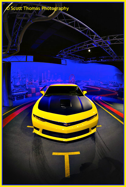 Yellow Chevrolet Camaro inside Test Track at Epcot, Walt Disney World, Orlando, Florida