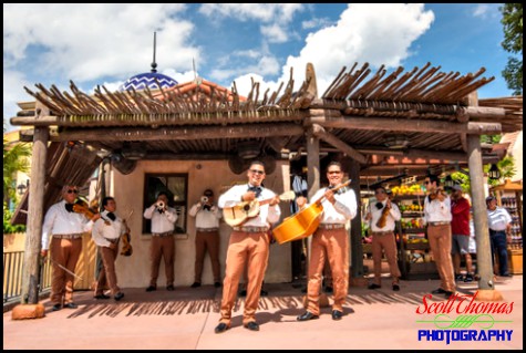 Mariachi Cobre performing in the Mexico pavilion in Epcot's World Showcase, Walt Disney World, Orlando, Florida