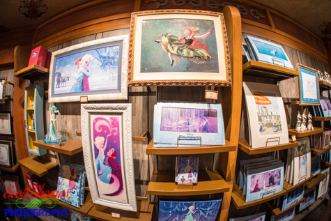 Framed prints and gifts for sale in The Puffin's Roost inside the Norway pavilion in Epcot's World Showcase, Walt Disney World, Orlando, Florida
