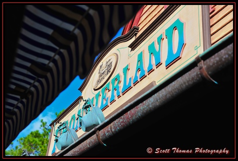 Frontierland Train Station sign in the Magic Kingdom, Walt Disney World, Orlando, Florida