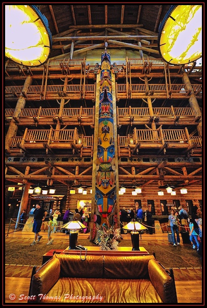 The Raven totem pole in the lobby of Disney's Wilderness Lodge Resort, Walt Disney World, Orlando, Florida The Raven totem pole in the lobby of Disney's Wilderness Lodge Resort, Walt Disney World, Orlando, Florida