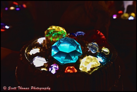 Barrel full of gems on the Seven Dwarfs Mine Train queue in Fantasyland at the Magic Kingdom, Walt Disney World, Orlando, Florida