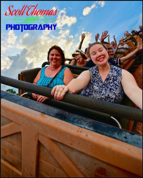 Guest riding Big Thunder Mountain Railroad in Frontierland at the Magic Kingdom, Walt Disney World, Orlando, Florida