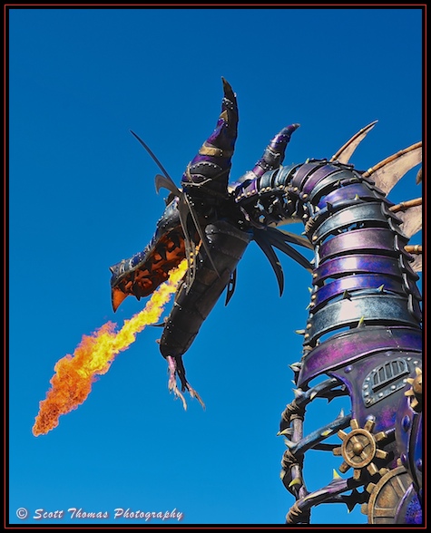 Fire breathing dragon on Main Street USA in the Magic Kingdom, Walt Disney World, Orlando, Florida