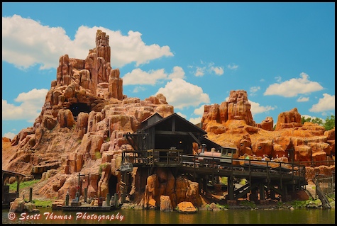 Big Thunder Mountain Railroad photographed from the Liberty Belle in the Magic Kingdom, Walt Disney World, Orlando, Florida