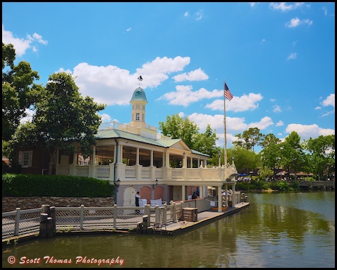 Approaching Liberty Boat Landing on the Liberty Belle in the Magic Kingdom, Walt Disney World, Orlando, Florida