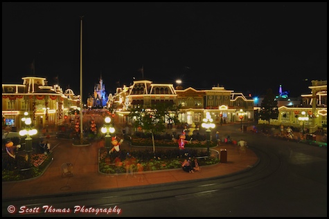 Late night view of Town Square on Main Street USA in the Magic Kingdom, Walt Disney World, Orlando, Florida. Late night view of Town Square on Main Street USA in the Magic Kingdom, Walt Disney World, Orlando, Florida.