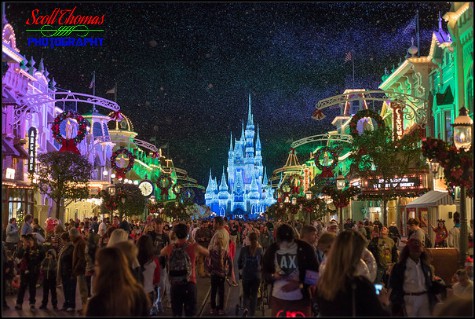 Cinderella Castle at the end of Main Street USA during a Mickey's Very Merry Christmas Party in the Magic Kingdom, Walt Disney World, Orlando, Florida