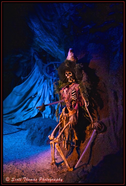 Pirate skeleton in the Pirates of the Caribbean attraction in the Magic Kingdom, Walt Disney World, Orlando, Florida