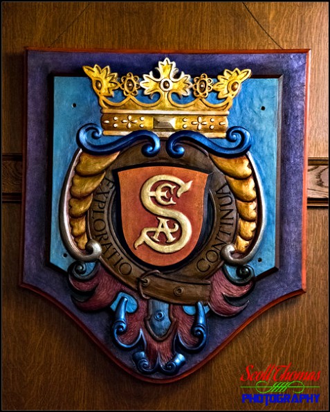 Crest of S.E.A hanging inside the Skipper Canteen restaurant in Adventureland at the Magic Kingdom, Walt Disney World, Orlando, Florida