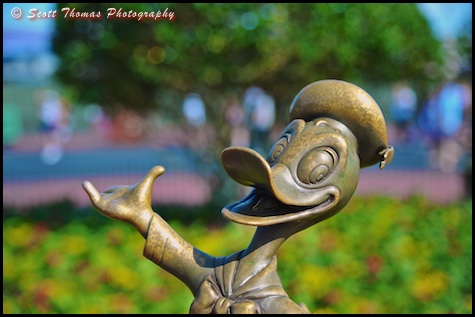 Donald Duck statuette on the Hub in the Magic Kingdom, Walt Disney World, Orlando, Florida