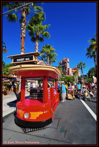 Red Trolley kiosk on Sunset Blvd. in Disney's Hollywood Studios, Walt Disney World, Orlando, Florida