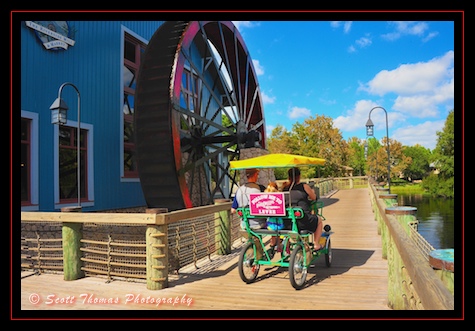 A family taking a Surrey Bike for a spin at the Port Orleans-Riverside resort, Walt Disney World, Orlando, Florida A family taking a Surrey Bike for a spin at the Port Orleans-Riverside resort, Walt Disney World, Orlando, Florida