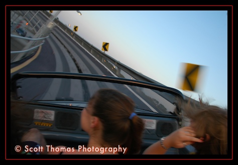 At speed on Test Track's high banked turns in Epcot, Walt Disney World, Orlando, Florida