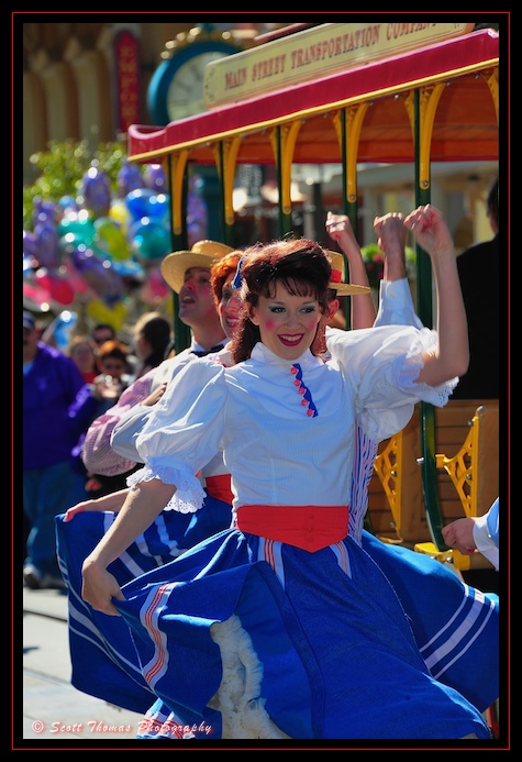 Main Street Trolley Parade in the Magic Kingdom, Walt Disney World, Orlando, Florida.