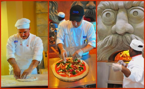 Making a pizza at Via Napoli restaurant in Epcot's Italy pavilion, Walt Disney World, Orlando, Florida.