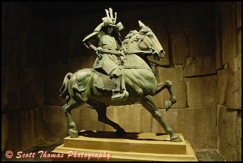 Samurai warrior statue at night in Japan's pavilion using Fluorescent White Balance, Epcot World Showcase, Walt Disney World, Orlando, Florida