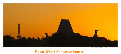 Finished panoramic of a World Showcase sunset, Walt Disney World, Orlando, Florida.