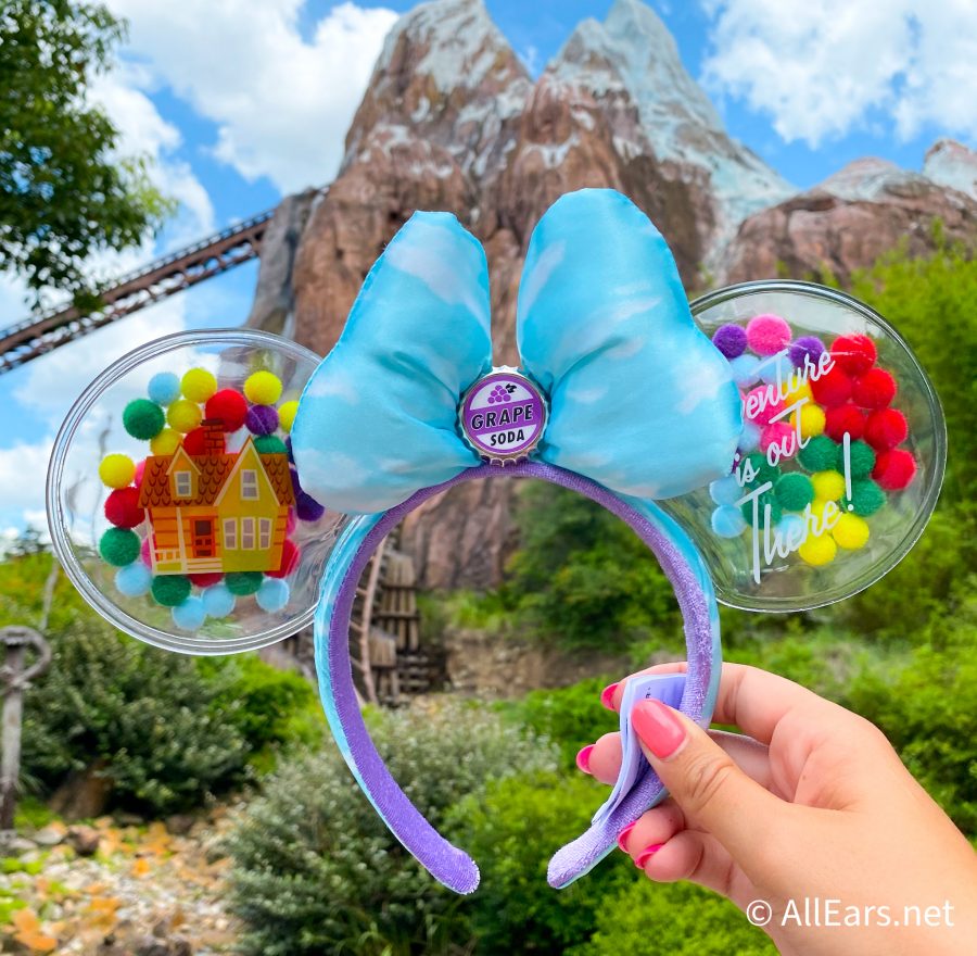Rare Bow Blue Disney Parks UP Grape Soda Cap Balloons Minnie Ears Headband