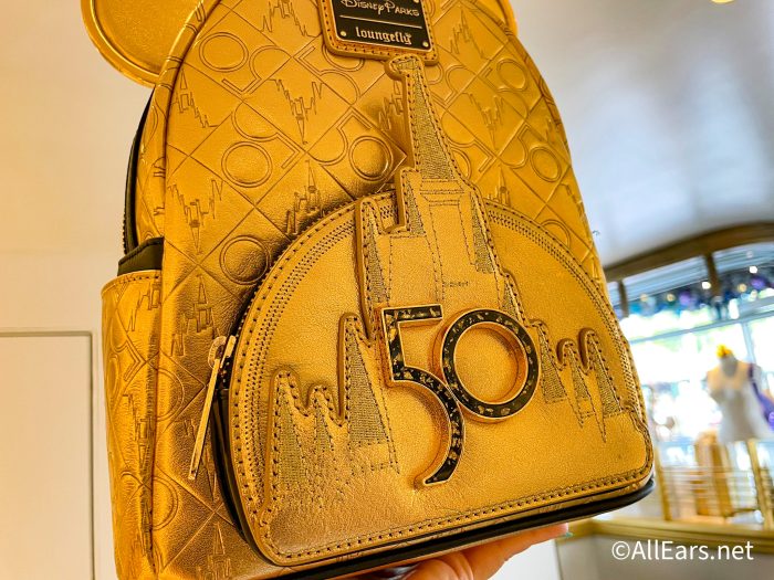 Disney Walt Disney World 50Th Anniversary Mickey Leather Gold Mini Backpack  New 