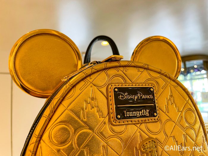 New Disney World 50th Anniversary Celebration Gold Leather Loungefly  Backpack