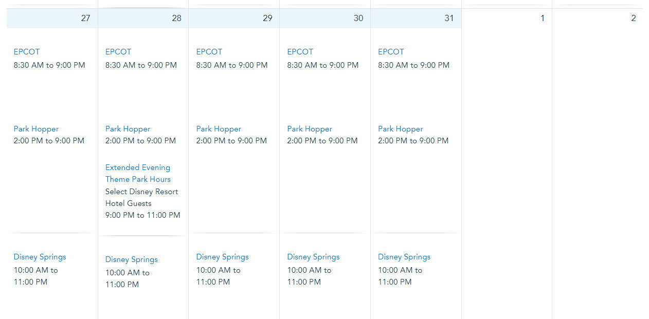 EPCOT Hours March