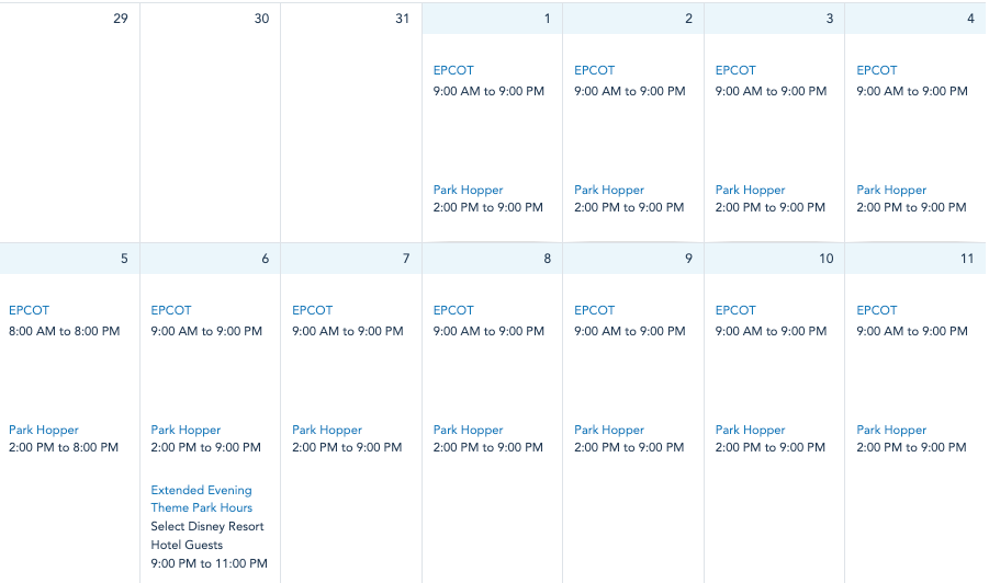 epcot hours first half june