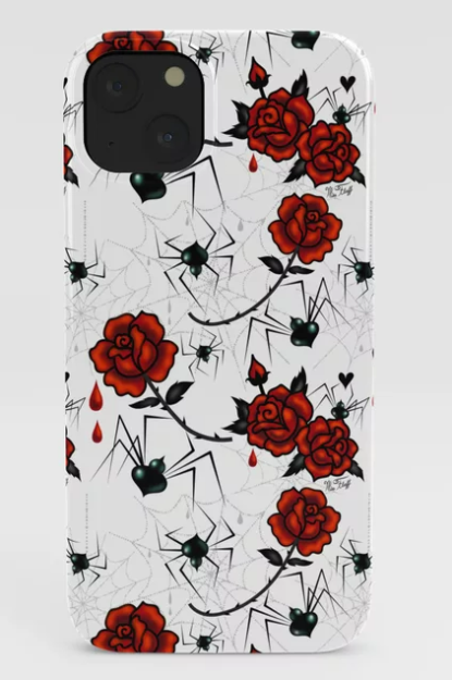 Black widow and roses phone case