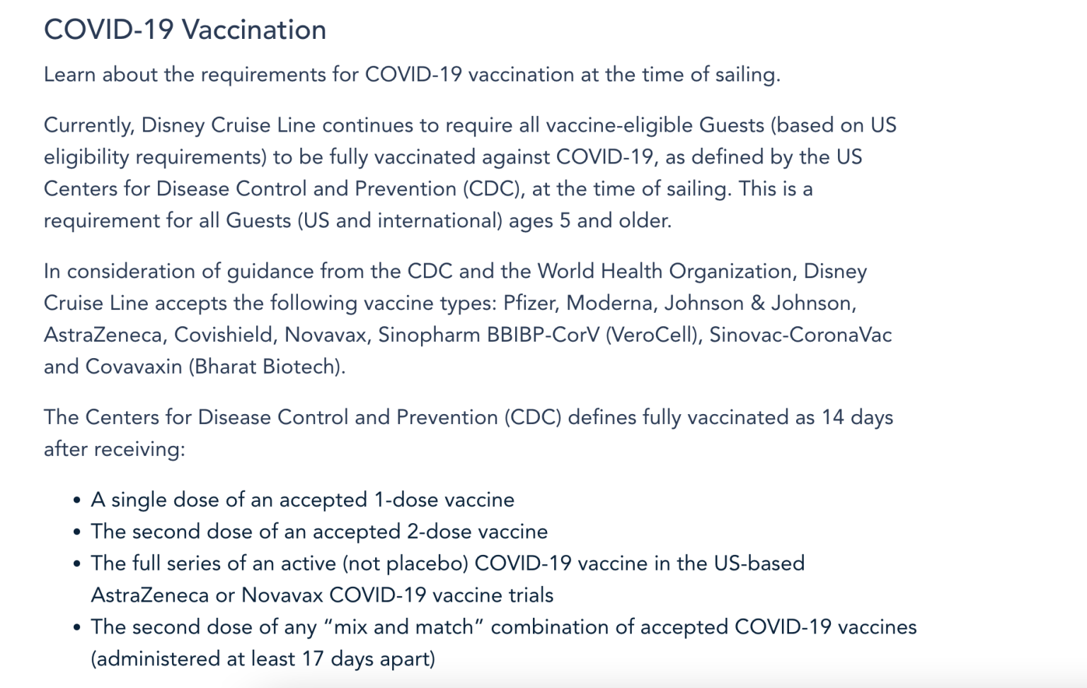 disney cruise vaccination requirements