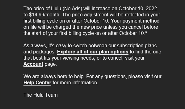 Hulu E-Mailing Customers About BIG Price Increase - AllEars.Net