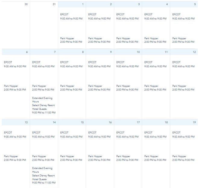 EPCOT Hours November 1