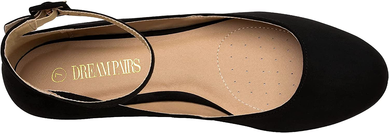 DREAM PAIRS Women's Revona Low Wedge Ankle Strap Flats Shoes