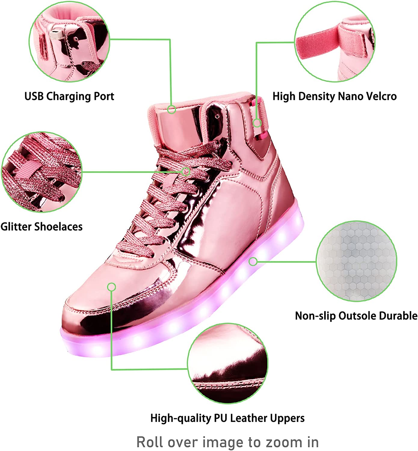 DIYJTS Unisex LED Light Up Shoes, Fashion High Top LED Sneakers USB Rechargeable Glowing Luminous Shoes for Men, Women, Teens