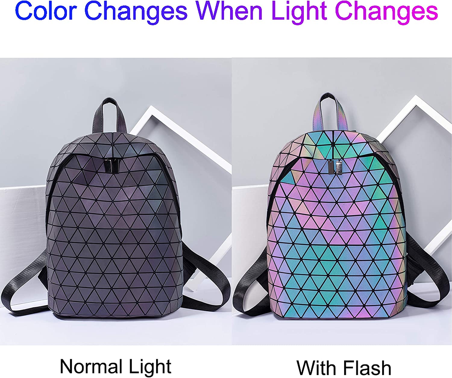 Geometric Backpack Holographic Luminous Backpacks Reflective Bag Luminesk Irredescent Rucksack
