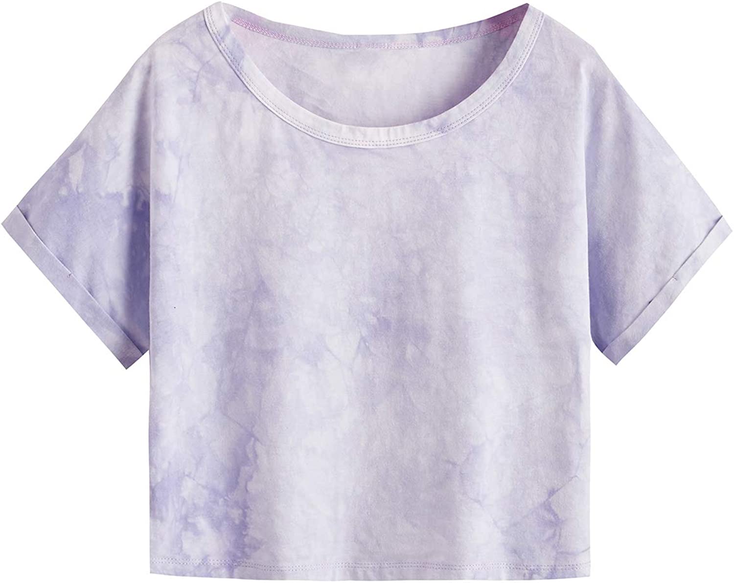 SweatyRocks Women's Round Neck Short Sleeve Casual Tie Dye Crop Top T-Shirt