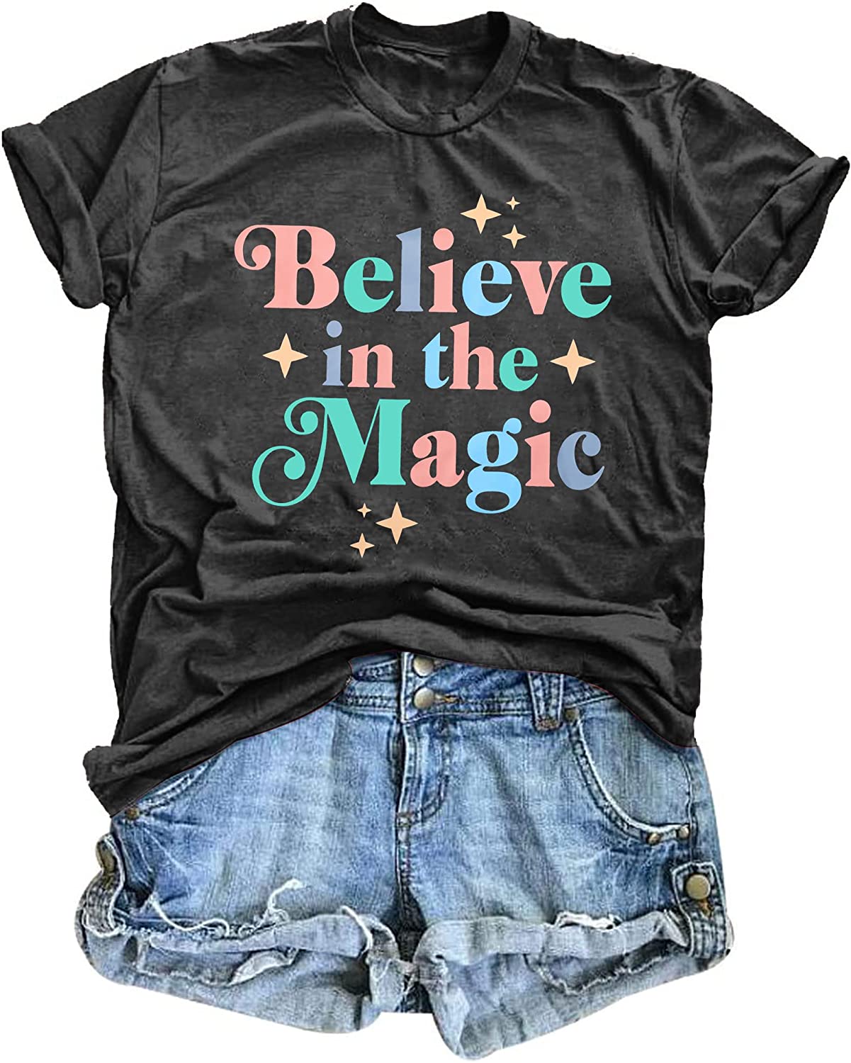 Believe in Magic Shirt Women Cute Fairy Graphic Tshirt Girl Trip Tee Funny Vacation Shirt Causal Short Sleeve Top