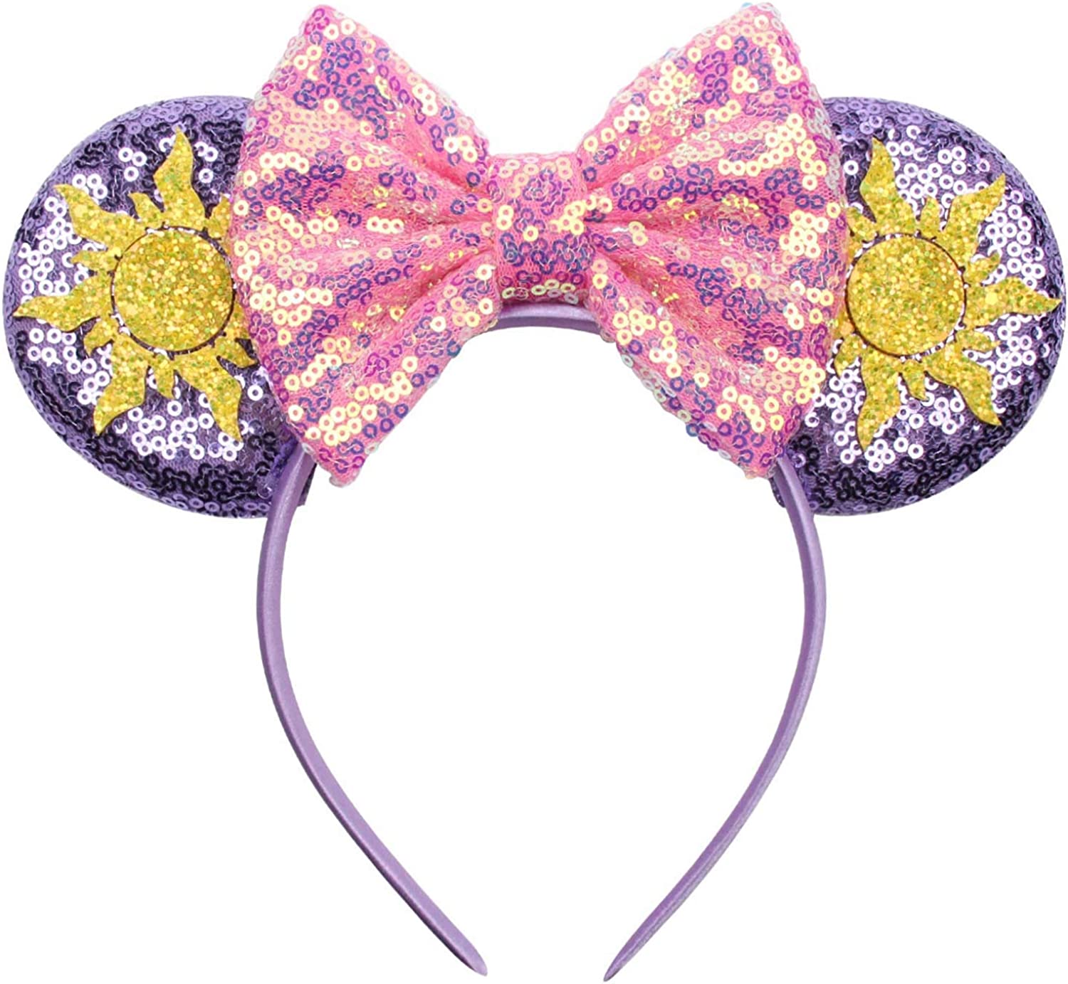 Mouse Ears Headband Sequin Cosplay Costume Purple Ears Pink Bow Headwear for Women Girls Birthday Princess Party Holiday Theme Park Favor Decorations Hair Accessories