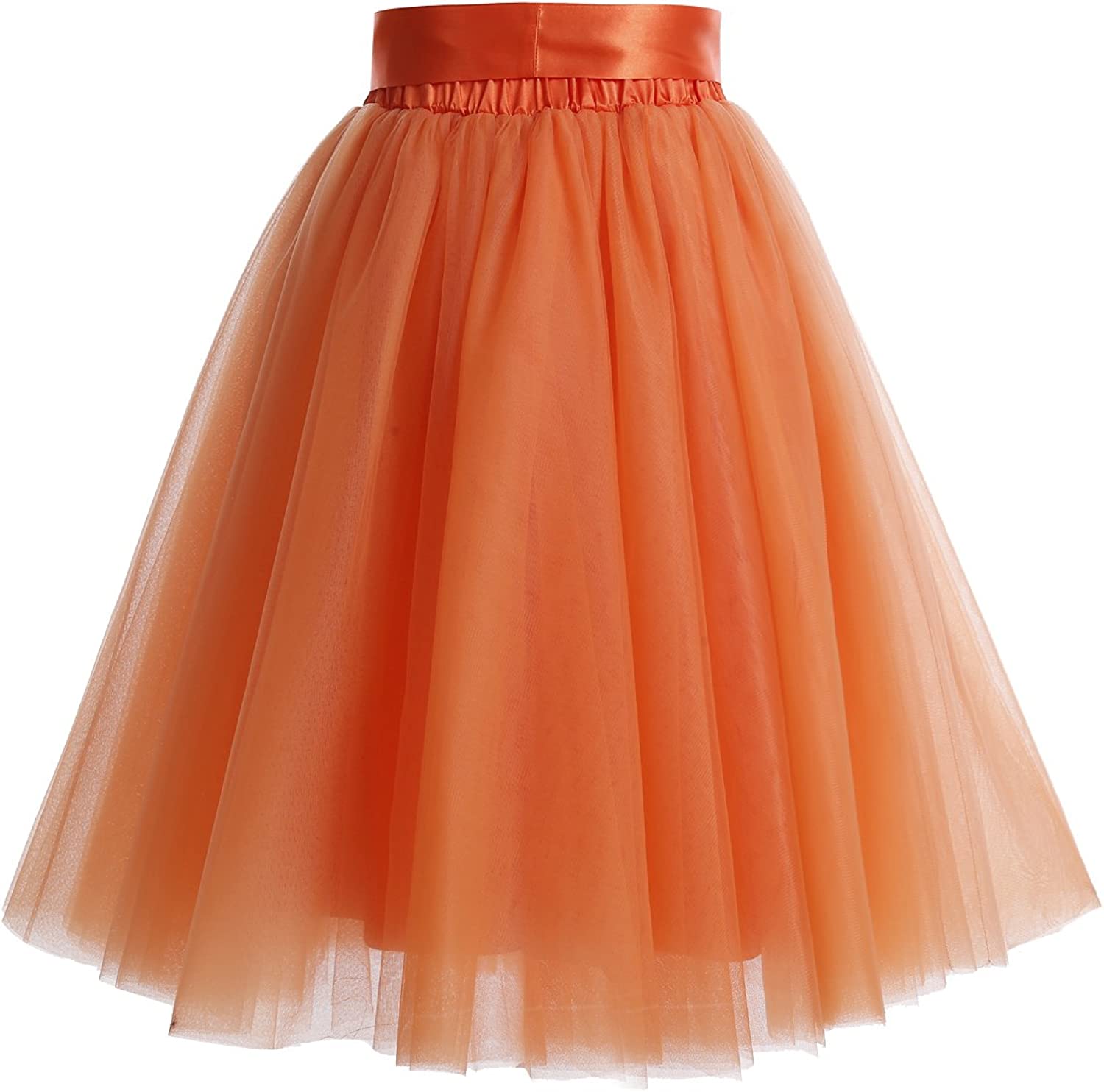DRESSTELLS Tulle Skirts for Women Knee Length Long Adult Tutu Layered Short Prom Party Midi Skirt