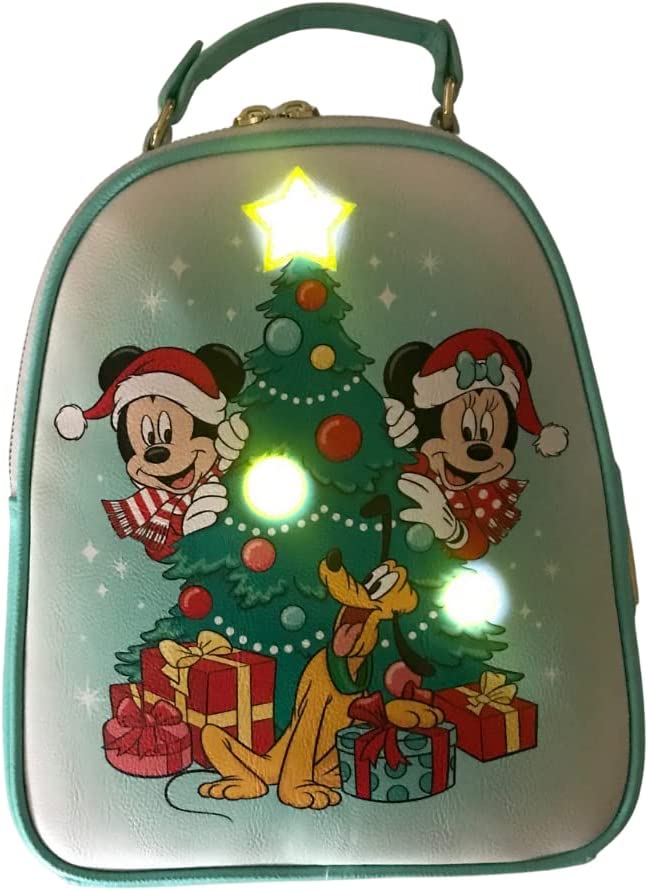 Loungefly Disney Mickey Mouse Sensational Six Christmas Light-Up Womens Double Strap Shoulder Bag Mini Backpack Purse