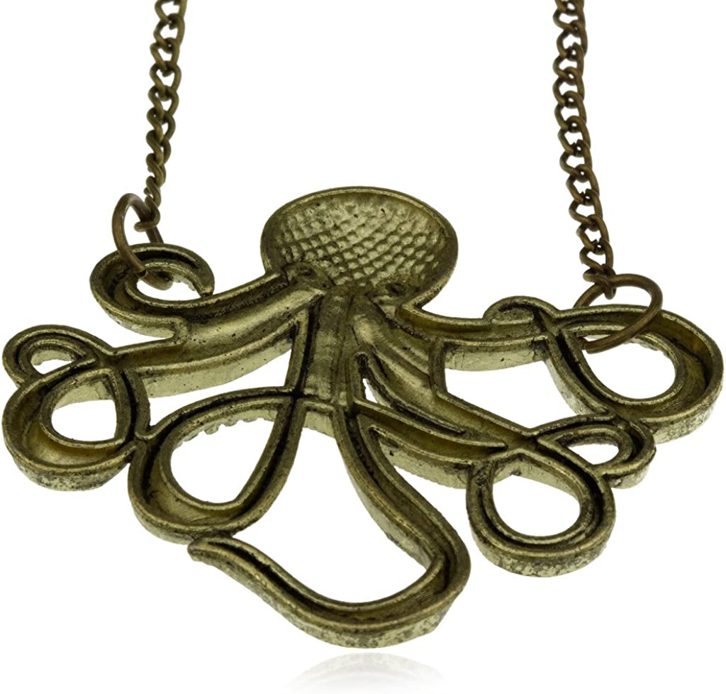 Mens Costume Necklace | Pirates of the Carribean | Bronze Octopus Jack Sparrow Pendant Chain Necklace