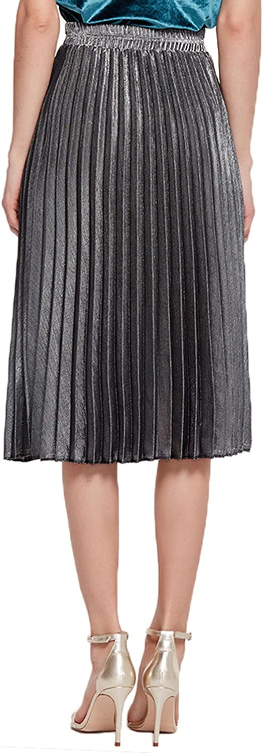 CHARTOU Women's Premium Metallic Shiny Shimmer Accordion Pleated Long Maxi  Skirt - AllEars.Net