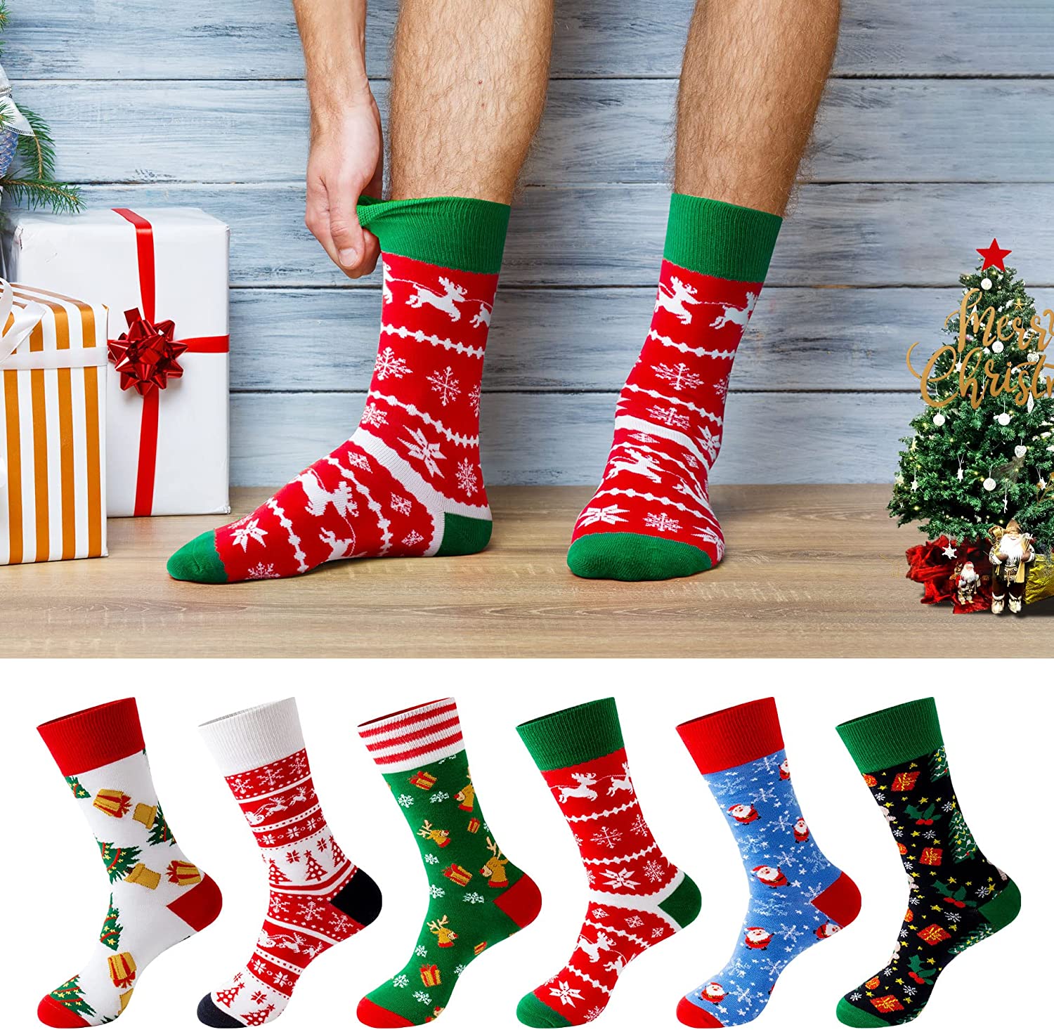 TENYSAF Fun Christmas Socks for Men - Funny Xmas Gifts for Men and Women Novelty Cozy Unisex Crew Cotton Sock Set
