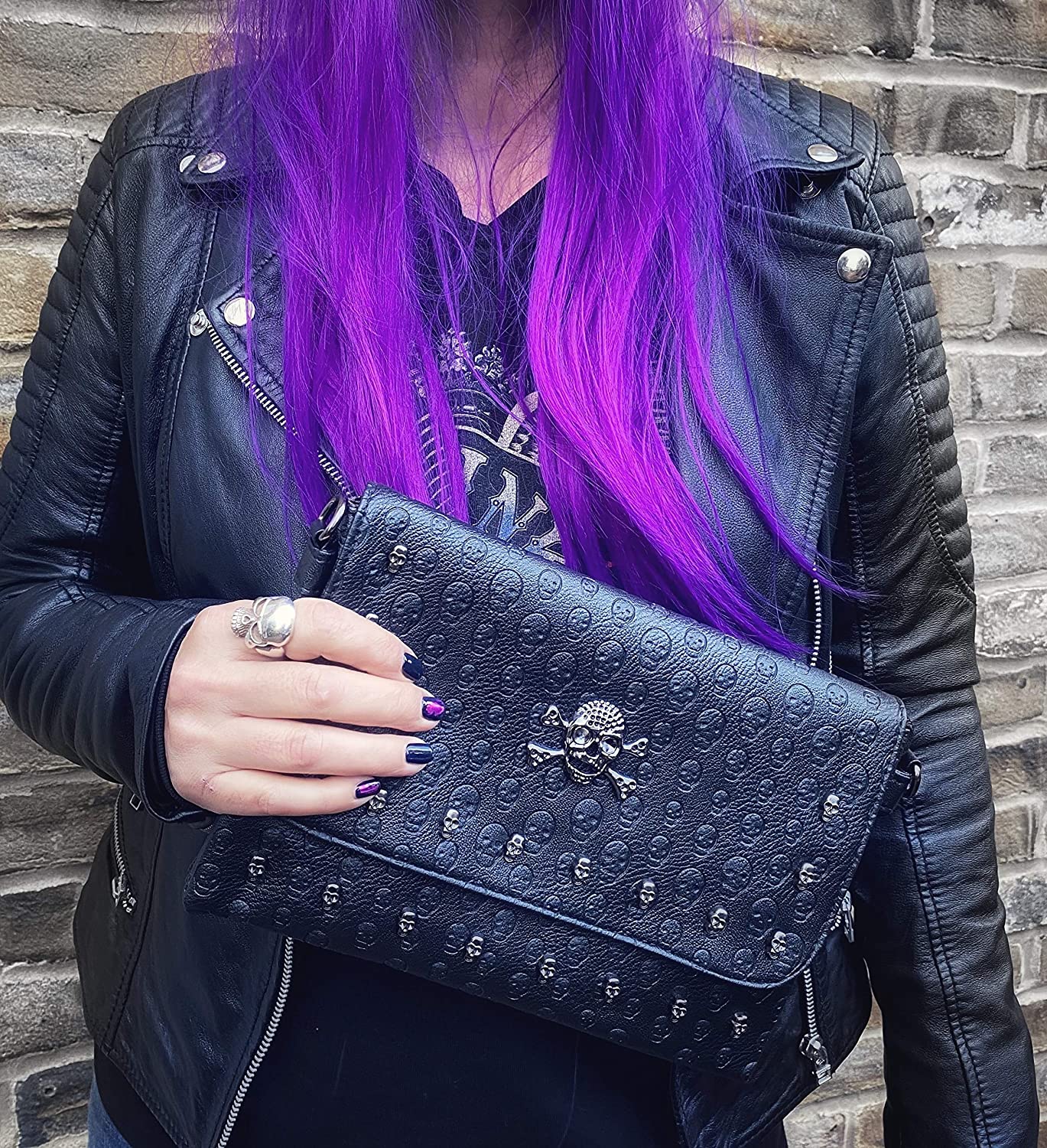 Ro Rox Women's Studded Skull Crossbody Shoulder Bag Punk Gothic Studs PU Handbag
