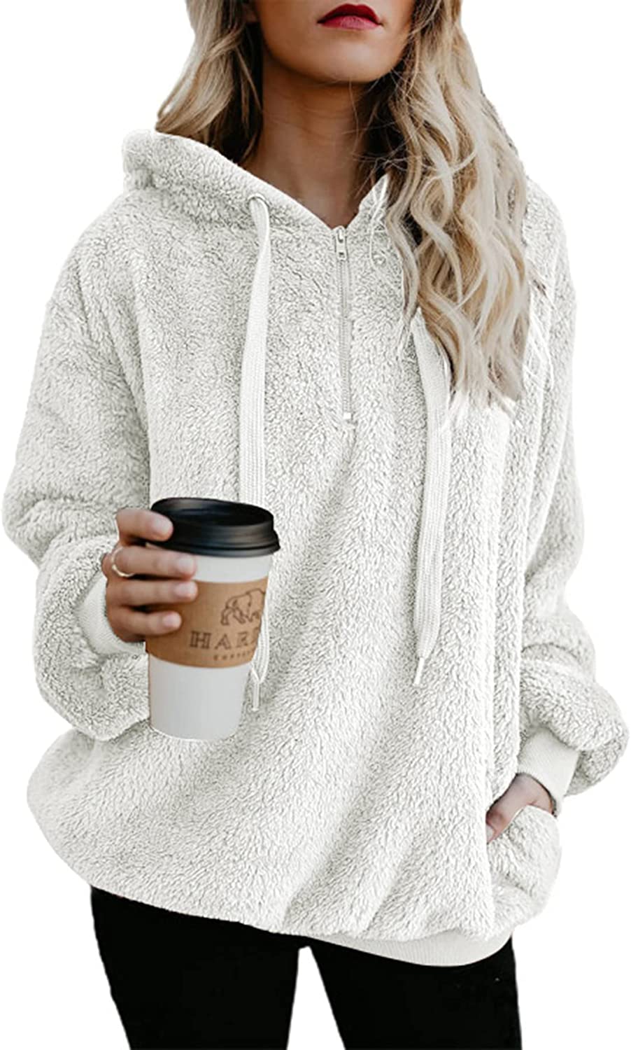 Acelitt Womens Oversized Fuzzy Fleece Sweatshirts with Pockets,S-XXL
