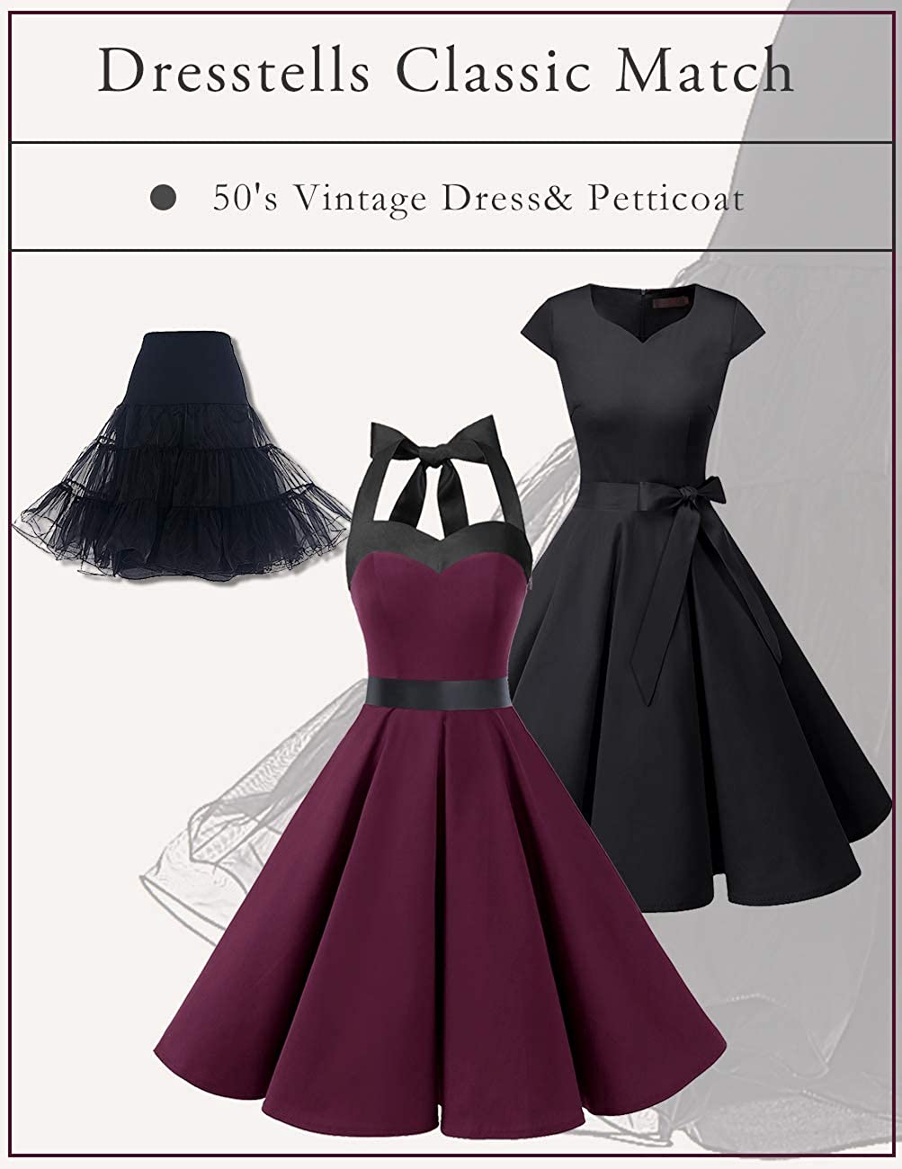 DRESSTELLS Women's Vintage Tea Dress Prom Swing Cocktail Party Dress with  Cap-Sleeves - AllEars.Net