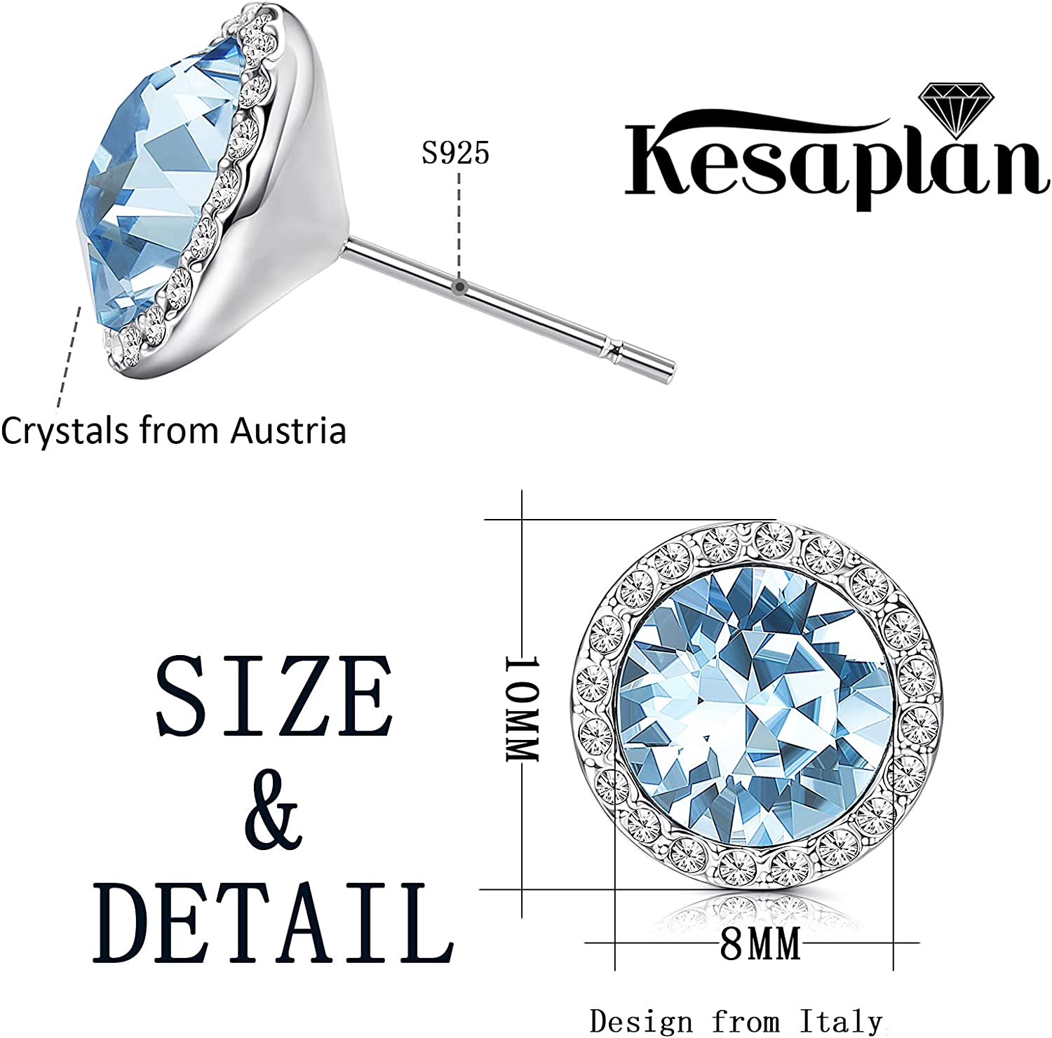 KesaPlan Sterling Silver Crystals Stud Earrings for Women, Made of Austria Crystals, Round-Cut Rhinestone Halo Stud Earrings Hypoallergenic